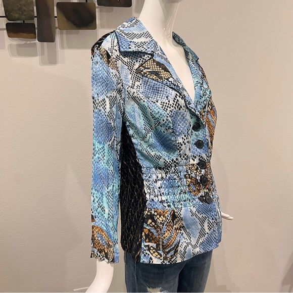 ALBERTO MAKALI Snakeskin Print Fitted Stretch Jacket Embellished Blue Size XL - Picture 4 of 14